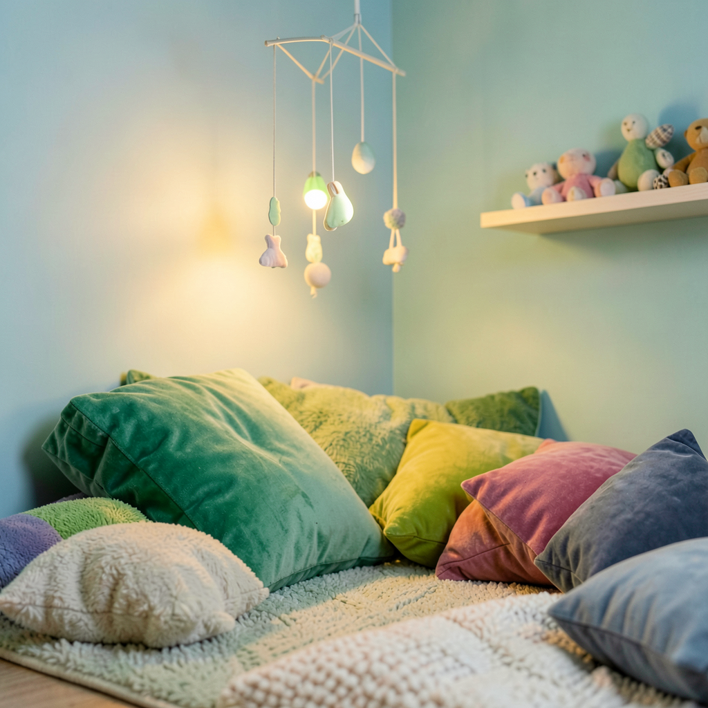 Matériaux doux et design minimaliste dans une salle sensorielle pour enfant
