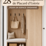Aménagement d'un placard d'entrée bien organisé avec étagères et porte-manteaux