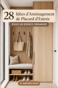 Aménagement d'un placard d'entrée bien organisé avec étagères et porte-manteaux