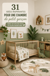 Chambre de bébé garçon décorée avec des couleurs apaisantes et des accessoires ludiques.