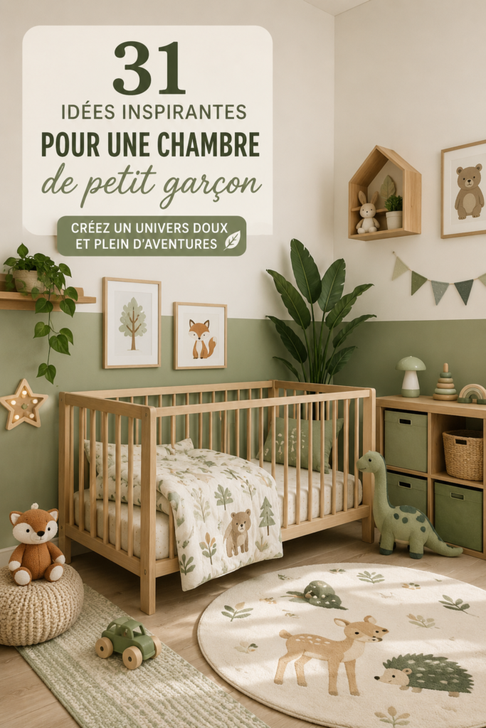 Chambre de bébé garçon décorée avec des couleurs apaisantes et des accessoires ludiques.
