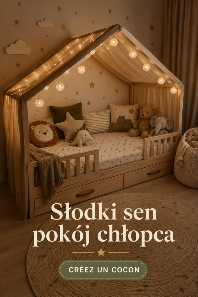 Chambre douce et apaisante pour un petit garçon avec des couleurs apaisantes et un mobilier confortable.