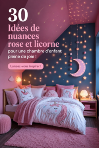Chambre d'enfants décorée avec des couleurs pink et licorne, créant une ambiance joyeuse