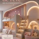 Chambre d'enfant avec un lit superposé coloré et une décoration ludique