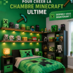 Chambre décorée sur le thème Minecraft, avec des éléments ludiques et colorés