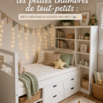 Chambre d'enfant aménagée avec des couleurs douces et un coin jeu original.