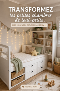 Chambre d'enfant aménagée avec des couleurs douces et un coin jeu original.