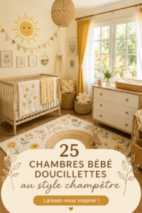 Chambre de bébé cosy au style cottage avec des couleurs douces et du mobilier en bois naturel.
