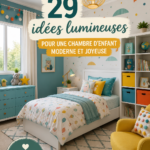 Chambre d'enfant contemporaine avec des couleurs vives et un mobilier moderne