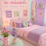 Chambre au style pastel punk avec des accents colorés