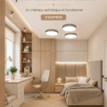 Une chambre d'enfant joliment décorée dans un style scandinave, avec des couleurs douces et un mobilier fonctionnel.