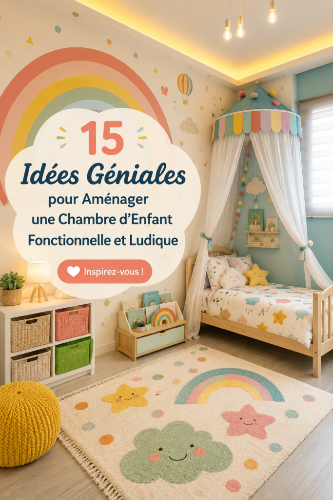 Une chambre d'enfant colorée avec des espaces de jeu et de rangement fonctionnels.