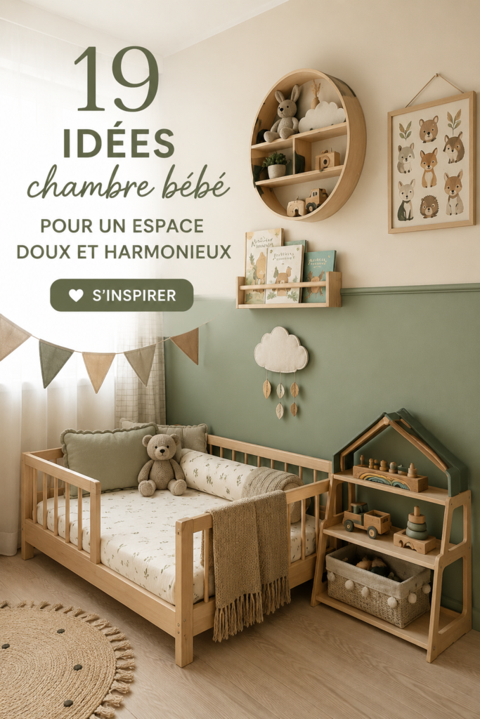 Chambre de bébé décorée avec style et douceur, avec des couleurs apaisantes et des éléments ludiques.
