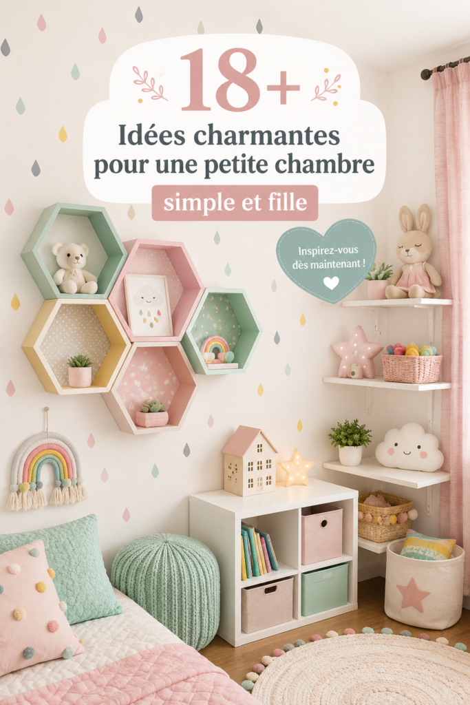 Chambre de fille décorée avec des couleurs douces et des accessoires harmonieux.
