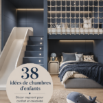 Un espace de chambre d'enfant coloré avec un espace de jeu et un lit confortable.