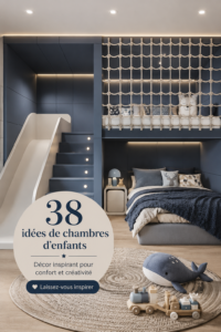 Un espace de chambre d'enfant coloré avec un espace de jeu et un lit confortable.