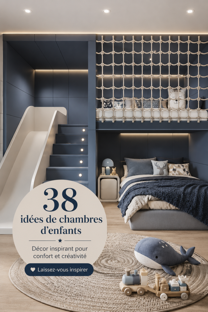 Un espace de chambre d'enfant coloré avec un espace de jeu et un lit confortable.