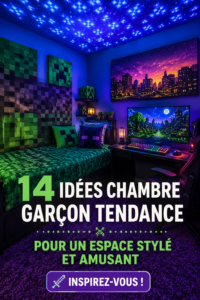 Chambre moderne pour garçon avec des couleurs vives et un espace de jeu inspirant.