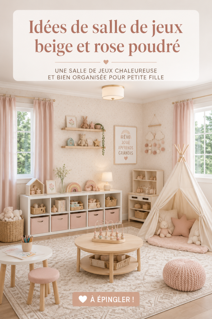 Salle de jeu cosy et organisée pour fille, décoration neutre et chaleureuse.
