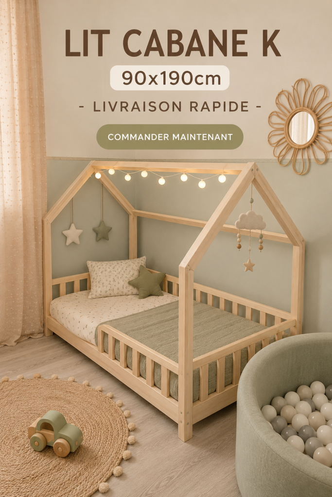 Un lit cabane en bois dans une chambre d'enfant chaleureuse et lumineuse