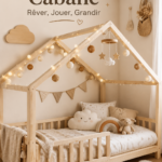 Un lit cabane douillet dans une chambre d'enfant, créant un espace de jeu et de repos.