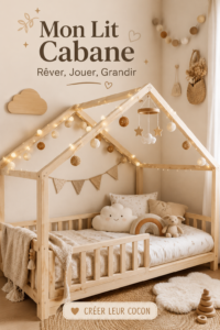 Un lit cabane douillet dans une chambre d'enfant, créant un espace de jeu et de repos.