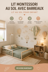 Un lit Montessori au sol dans une chambre d'enfant chaleureuse et accueillante.