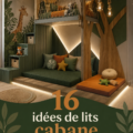 Lit cabane en bois dans une chambre d'enfant, style chaleureux et ludique