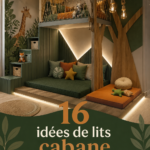 Lit cabane en bois dans une chambre d'enfant, style chaleureux et ludique