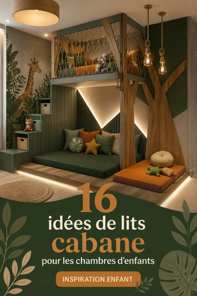 Lit cabane en bois dans une chambre d'enfant, style chaleureux et ludique