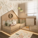 Chambre de bébé fille avec décorations délicates et meubles en bois