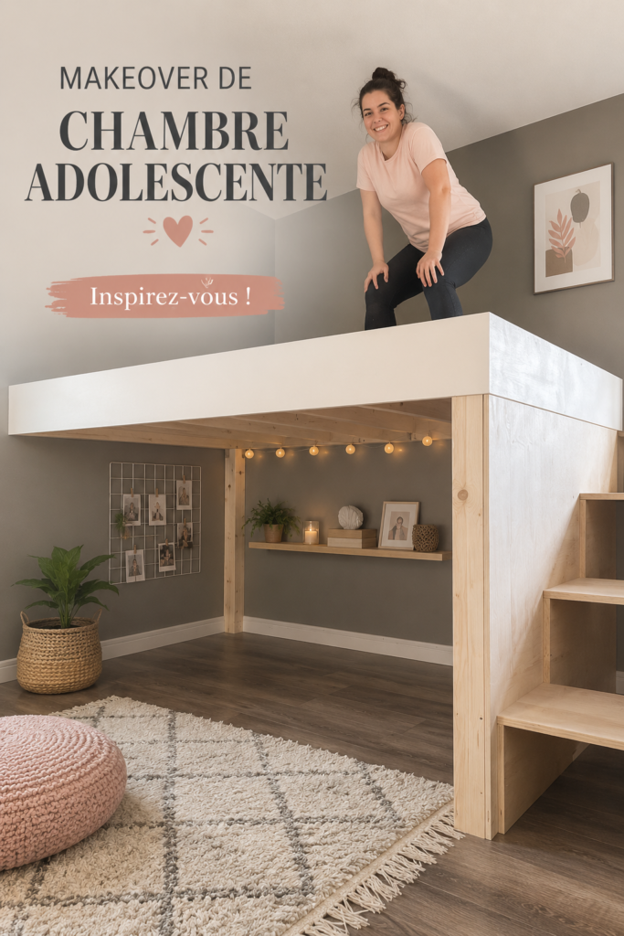 Chambre d'adolescent avec mezzanine chic et fonctionnelle.