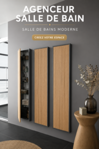 Salle de bains moderne avec un aménagement pratique et esthétique, mettant en valeur les couleurs neutres et les matériaux contemporains.