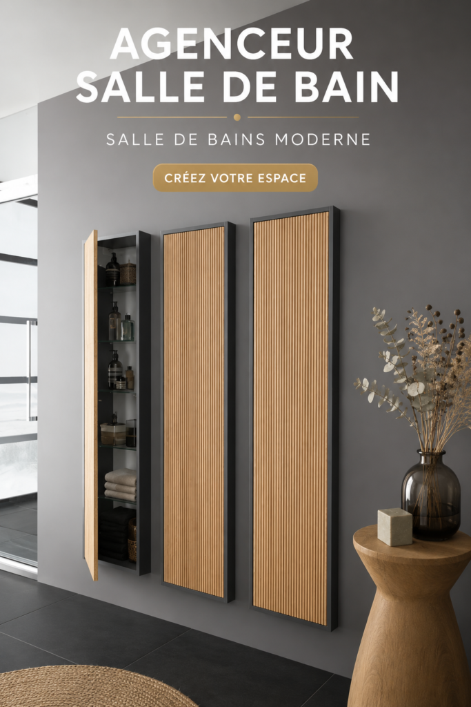 Salle de bains moderne avec un aménagement pratique et esthétique, mettant en valeur les couleurs neutres et les matériaux contemporains.