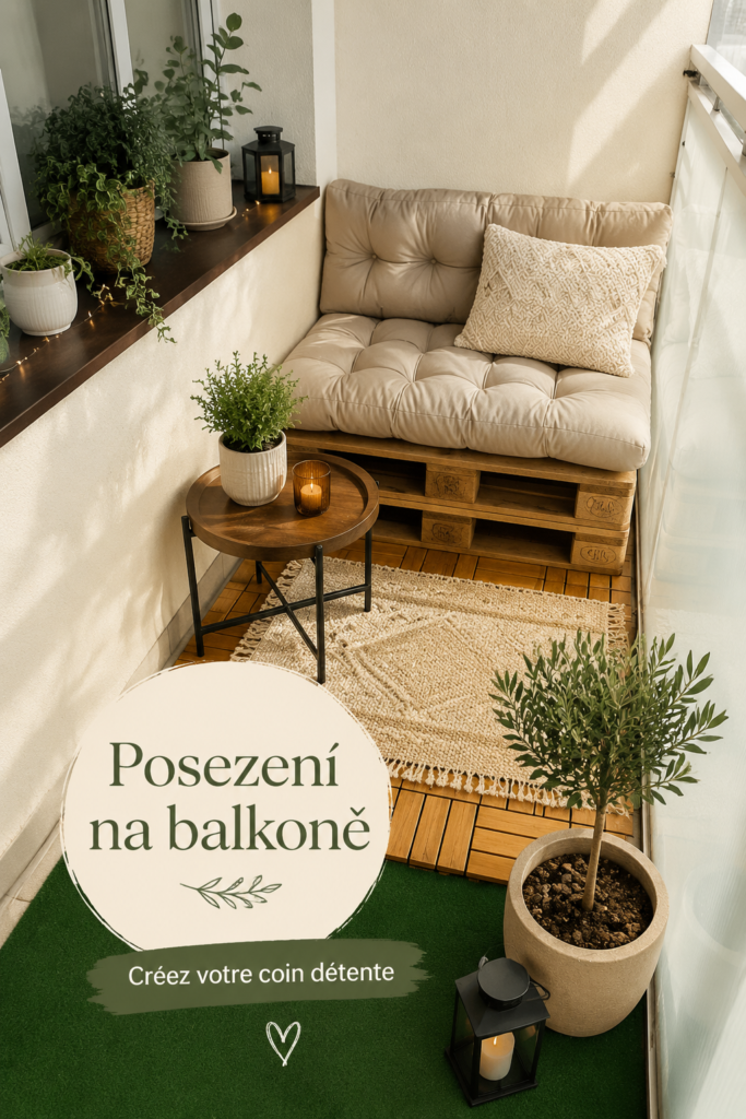 Un balcon aménagé avec des plantes vertes et un mobilier confortable, idéal pour se détendre.