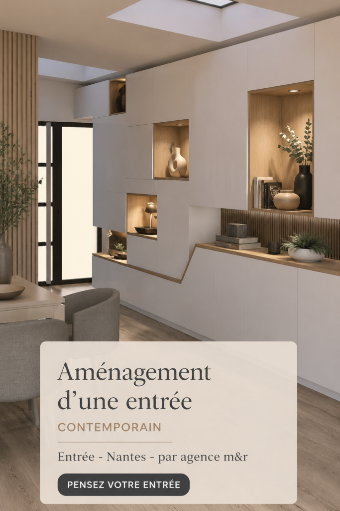 Aménagement moderne et accueillant d'une entrée avec rangement et décor