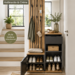 Garde-robe moderne en anthracite et chêne, optimisant l'espace de rangement