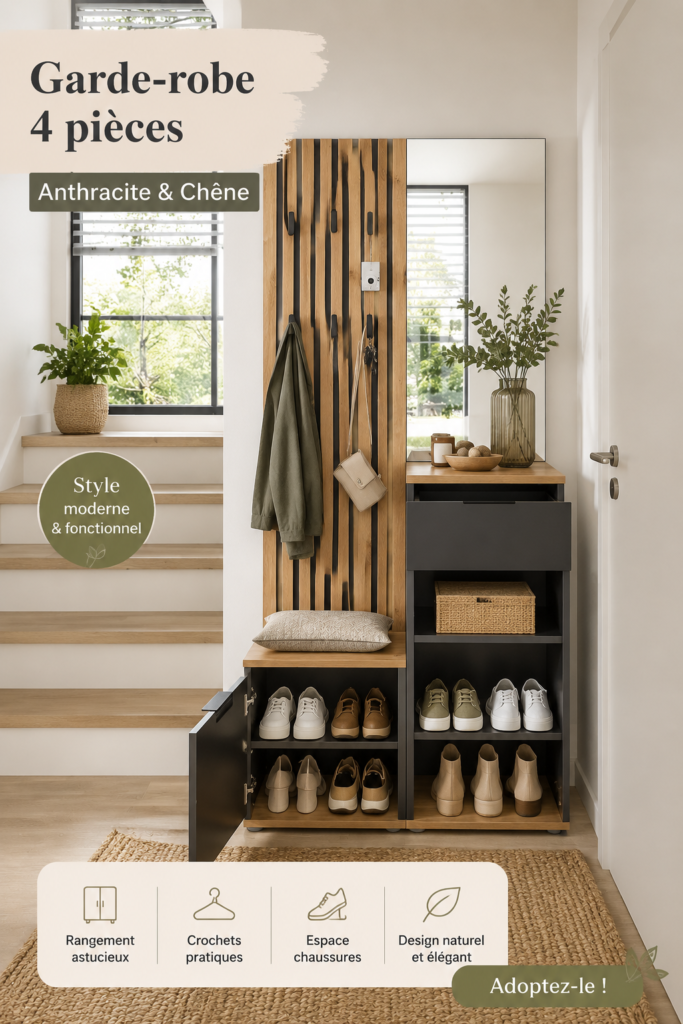 Garde-robe moderne en anthracite et chêne, optimisant l'espace de rangement
