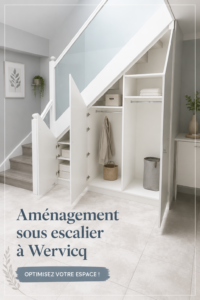 Aménagement chaleureux et pratique sous escalier avec rangements