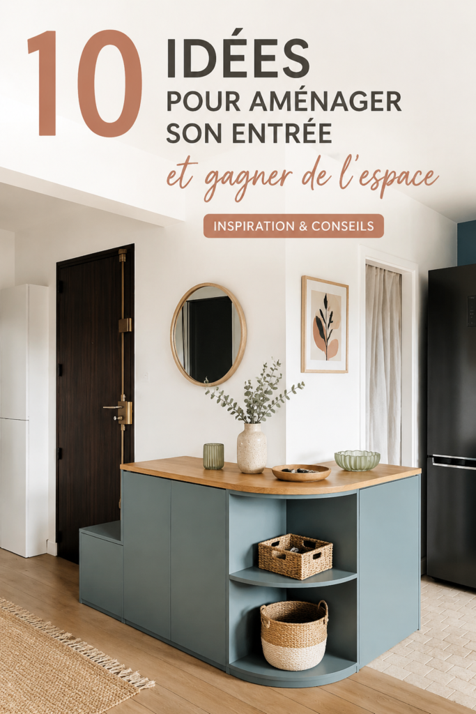 Une entrée bien aménagée avec des meubles fonctionnels et une décoration chaleureuse.