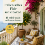 Balcon décoré dans un style méditerranéen avec des plantes et un mobilier chaleureux.
