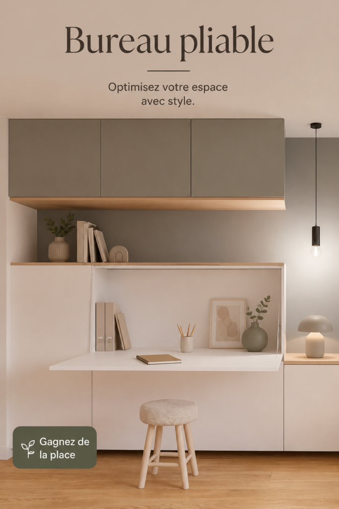 Bureau pliable moderne en bois dans un studio décoré avec goût