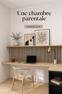 Chambre parentale aménagée avec goût, mélange de simplicité et confort.