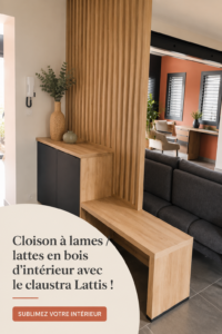 Cloison à lames en bois Lattis intégrée dans un intérieur moderne
