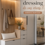 Dressing moderne et lumineux organisé de manière esthétique et pratique.