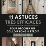 Un couloir étroit décoré avec des couleurs claires, des tableaux et un éclairage doux