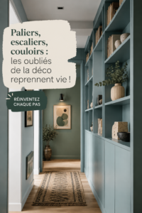 Un palier décoré avec des plantes et des accessoires tendance