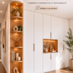 Un salon décoré avec des meubles aux formes courbes, créant une ambiance apaisante.