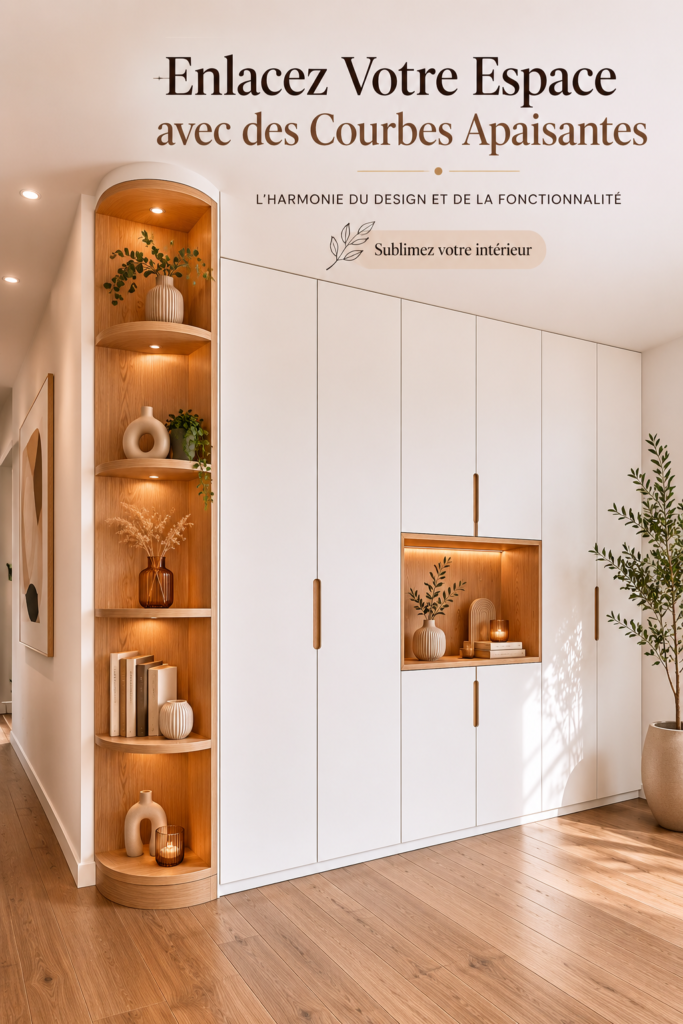 Un salon décoré avec des meubles aux formes courbes, créant une ambiance apaisante.