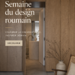 Affiche colorée de Romanian Design Week mettant en avant le design contemporain roumain